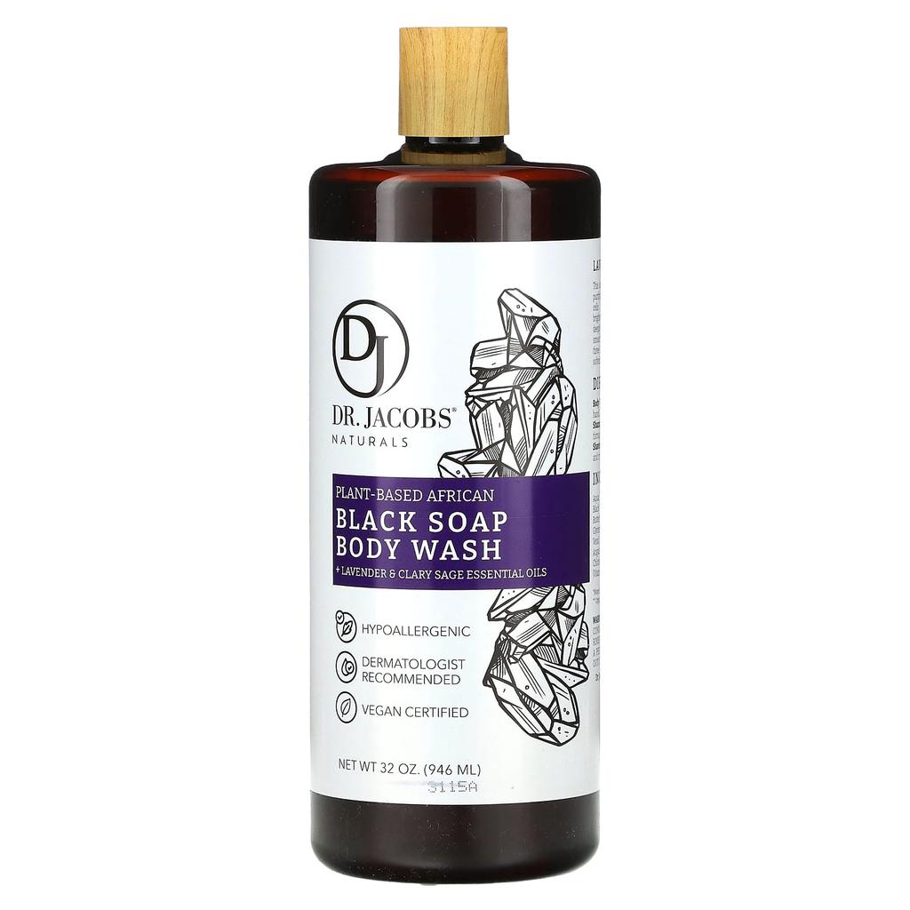 Dr. Jacobs Naturals Vegetable African Black Soap Body Wash, Lavender & Clary Sage Essential Oils, 946 Ml (32 Oz)