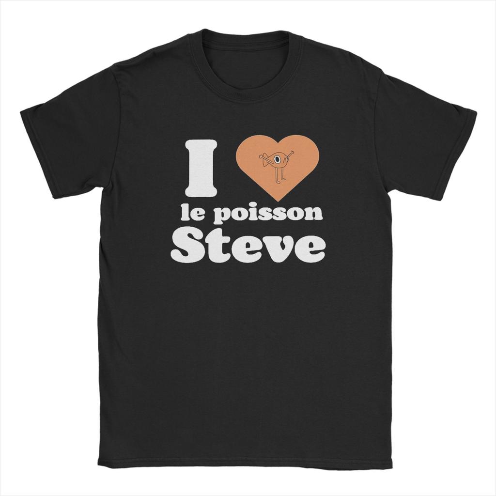 Men's T-Shirt I Love Le Poisson Steve Funny 100% Cotton Tee Shirt Short Sleeve T Shirts Round Collar Tops Plus Size
