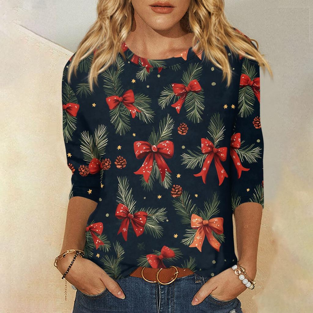 Рубашки с рукавом 3/4 для женщин, футболки с графическим принтом, блузки, повседневные базовые топы, пуловеры