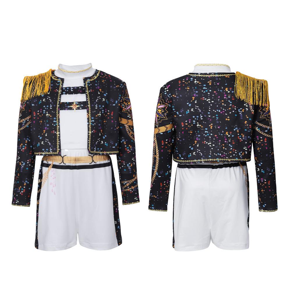 Girls Kids K-POP Singer Stage Rumi Zoey Mira Printing Outfit Halloween Cosplay Costume for Carnival Party Pretend Game Role Playing Dress Up Suit