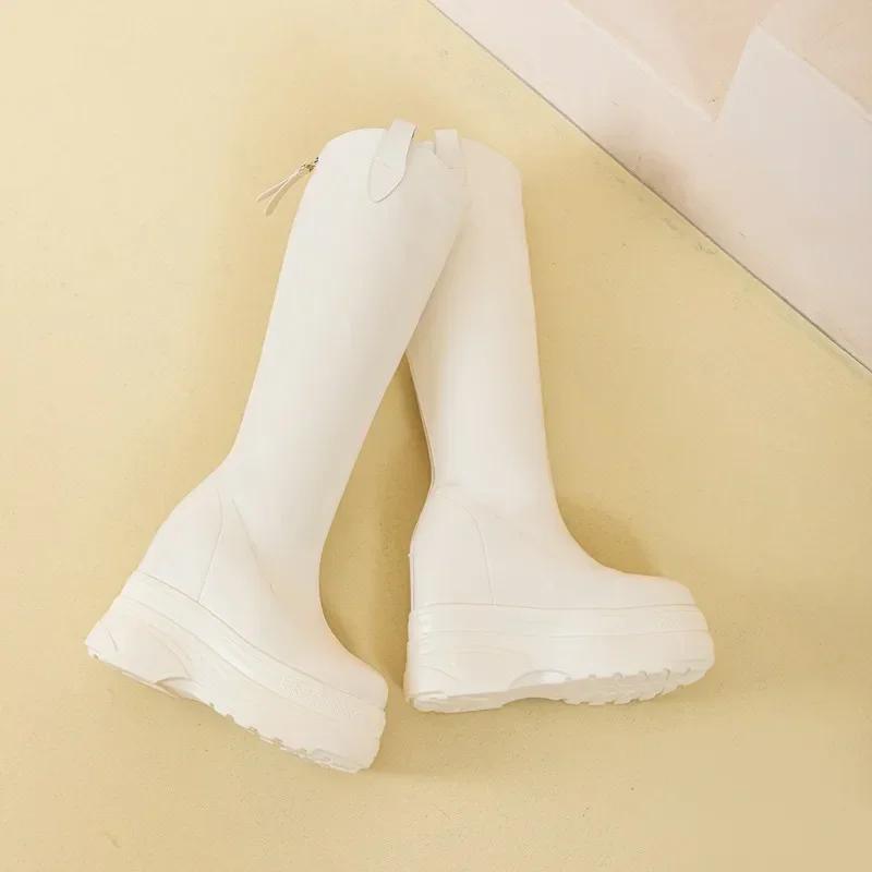 Модные женские ботинки из натуральной кожи Новые 11 см каблук Высокая платформа Внутренние ботинки на танкетке Женская модная обувь Ботильоны на высоком каблуке Женские