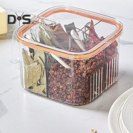 1 комплект, коробка для приправ, 4 отделения, контейнер для специй, приправ с ложкой, многофункциональная коробка для хранения для домашней кухни