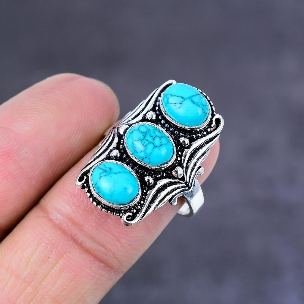 Natural Turquoise Gemstone Handmade 925 Sterling Silver Gift Ring Size 11 V2l53