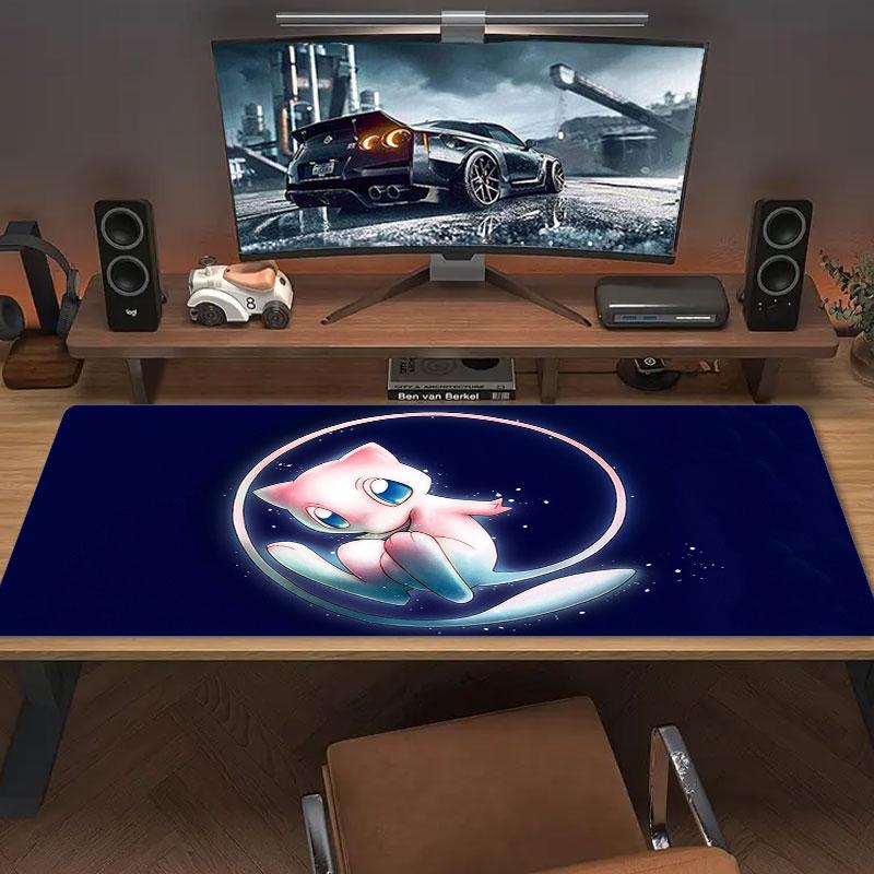 Mew Pokemon Mouse Pad, Large Gaming Desk Mat, Non-slip XXL Mousepad for Laptop & Tablet, Mini PC Playmat with Stitched Edges