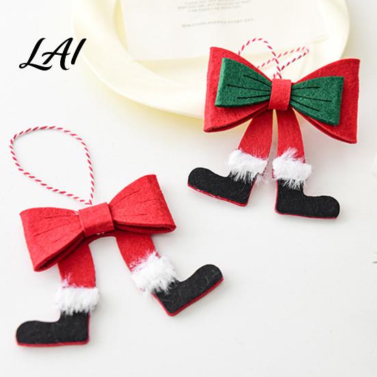 Creative Christmas Gift Decorations Bow Ornament Red Green Boot Bowknot Pendant Xmas Tree Handmade Felt Pendants Hanging Decoration for Holiday Home