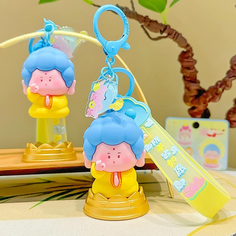 Soft Plush Buddhist Themed Keychain Charming Cartoon Keyring For Couples
