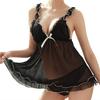 Babydoll Sexy Lingerie Slip Sexy Shorts Set Back Showing Ruffle Hem Transparent Competition Underwear Camisole Nightgown 2087 Black L [SARADEMUNT]
