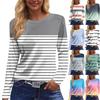 Women's Fashion Hem Slit Casual Striped Printed Round Neck Long Sleeve Top