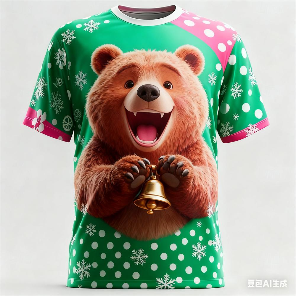 Summer Round Neck 3D Christmas Cartoon Animal Pattern Printed Top Fashionable Casual Short Sleeved Children's Boy T-shirts