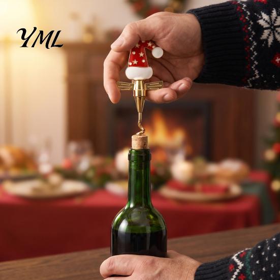 Durable Cork Remover Zinc Alloy Christmas Wine Bottle Opener, Enamel Hat/Gift/Bear/Dachshund Design, Ergonomic Opener Double Wing Handle Corkscrew,