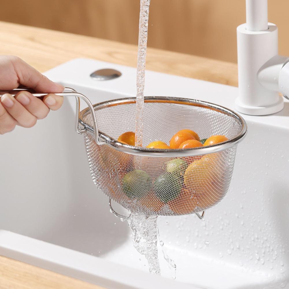 Wood Grain Wood 304 Stainless Steel Skimmer High Feet Kitchen Sieve Filter Spoon Noodle