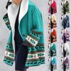 Women's Thick Woolen Cloth Ethnic Printed Hooded Jacket Windbreaker Cardigan