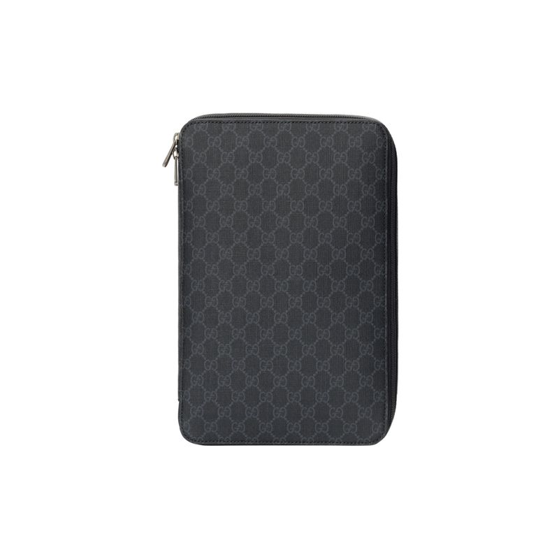 Gucci Сумка-органайзер на молнии с логотипом Double G из канваса и кожи, большая мужская, черная 726669-KGD0N-1000