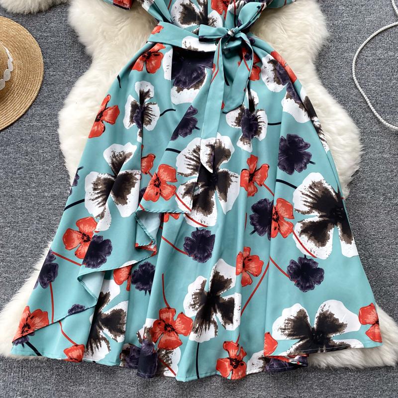 RUGOD Платье в праздничном стиле на шнуровке с принтом на талии. Летнее женское шикарное французское платье средней длины с короткими рукавами.