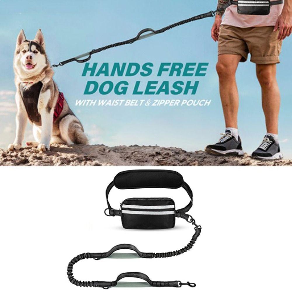 Reflective Strip Dog Running Waist Leash Retractable Double/Single Rope Dong Walking Leash Adjustable Waist Belt Padded Handles
