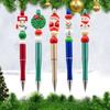 12PCS Red Green Christmas Bead Ballpoint Pen, Santa Claus Snowman Pine Tree Rotating Black Pen,Student Writing Stationery Office Signature Pen Supplie