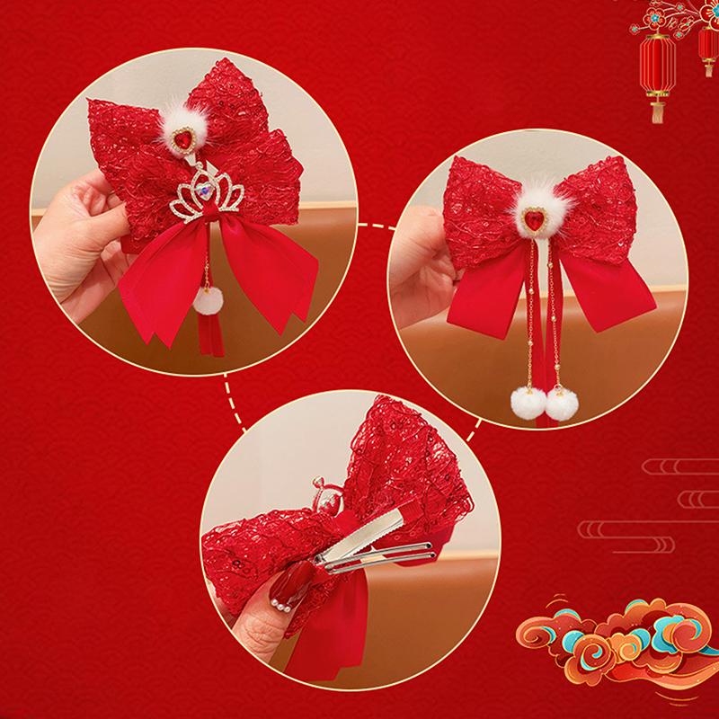 Милая красная лента-бантик для детей, заколка для волос Kawaii, годовая заколка для женщин и девочек, изысканные аксессуары для волос, подарки