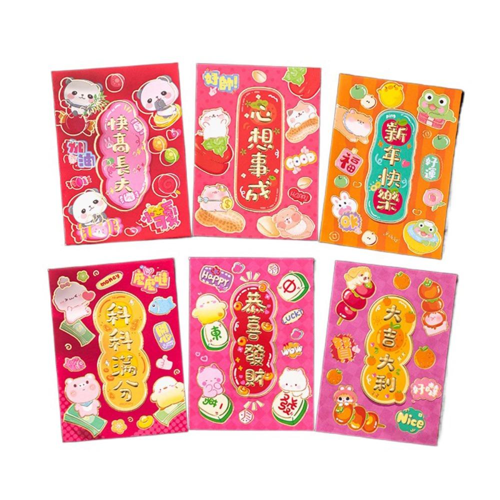 6 Pcs Cute 2025 Red Envelope Bag Cartooon New Year Red Packet Lucky Red Pocket  Weeding