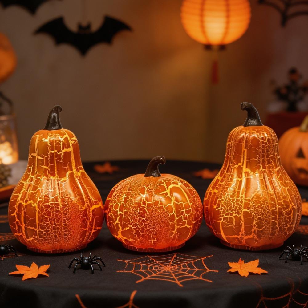Glowing Halloween LED Pumpkin Light Surface Crack Design Table Pumpkin Ornament Bedroom