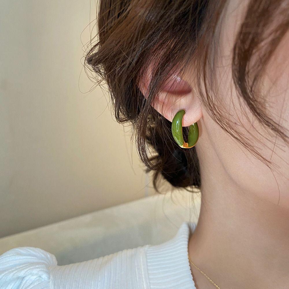 Exquisite Zinc Zinc Alloy Circle Women Jewelry Hoop Ear Buckle Korean Style Earrings Enamel Oil Drop Earrings