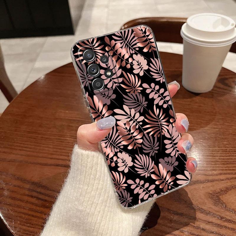 Золотой Розовый Розовый Лист Блестки Сердца Для Samsung Galaxy A55 Чехол A54 A52 A53 A15 A14 A13 A21S A23 A34 A35 A33 A32 A72 Прозрачный Чехол