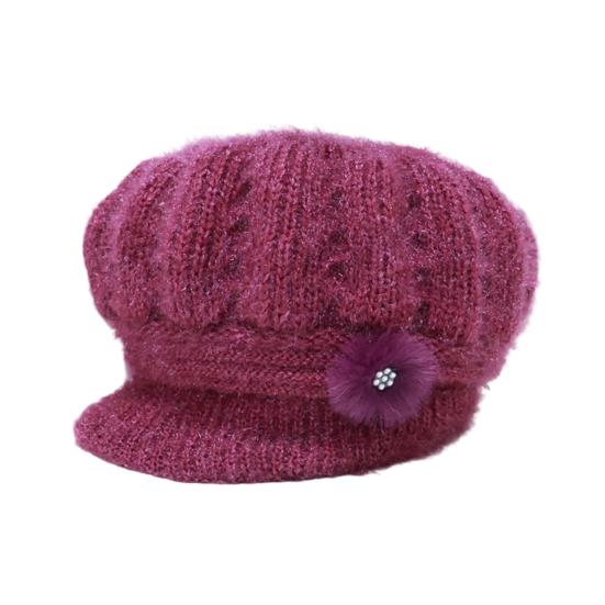 Женская вязаная шапка с удлиненным козырьком, утолщенная плюшевая зимняя шапка, однотонная, с цветочным декором, теплая шапка, модные аксессуары