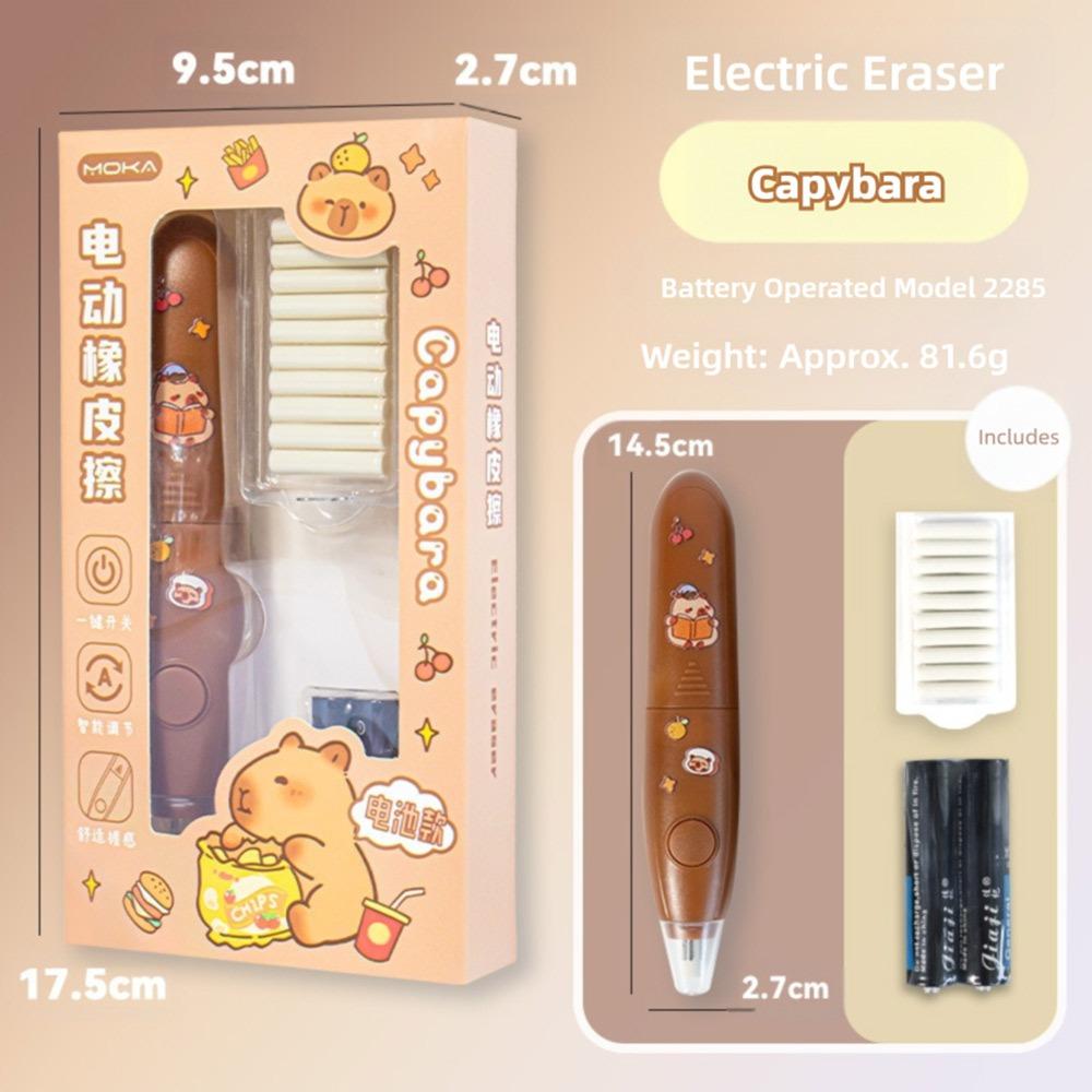 Cartoon Design Automatic Eraser Battery Powered No Debris Eraser Electric Eraser Set  Students Use