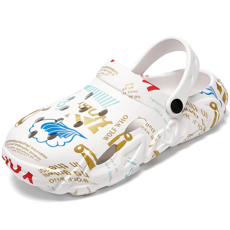 Мода 2024 года, модные дышащие тапочки для мужчин и женщин, уличные тапочки унисекс с принтом, садовая обувь, летняя пляжная обувь для пар, сандалии на платформе с противоскользящей подошвой