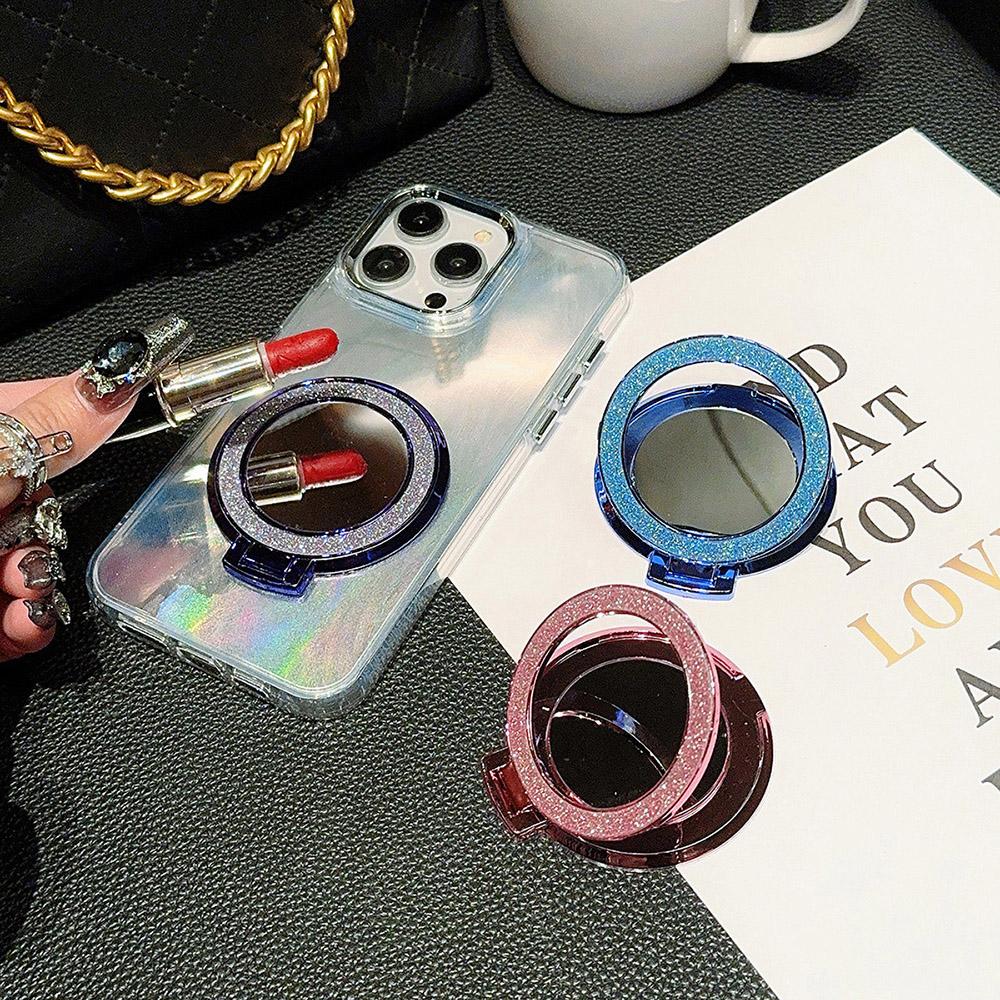 Гальванический блестящий магнитный держатель для мобильного телефона складной держатель для кольца на палец с пряжкой на липкой основе подставка для макияжа зеркало
