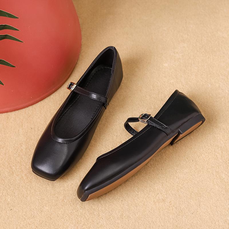 Французские туфли Мэри Джейн на плоской подошве в стиле ретро, квадратные однобортные туфли, черные женские туфли, легкие кожаные туфли на низком каблуке