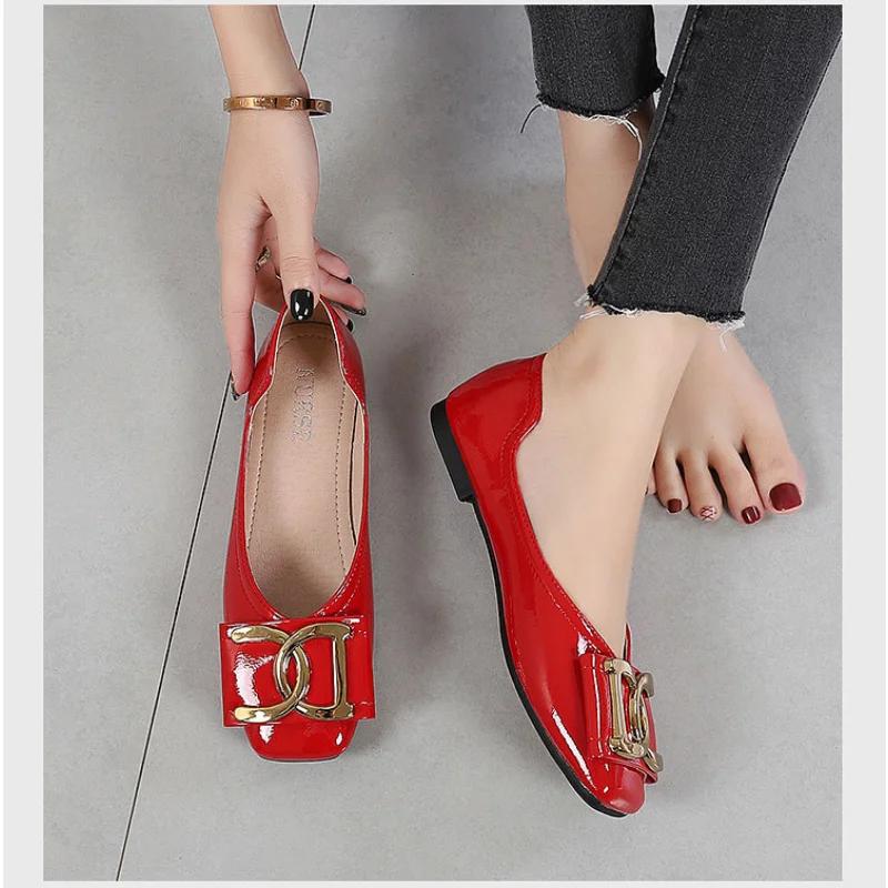 Fashion 2024 New Ballerina Ladies Slip-on Shoes Women Spring Fashion Ballet Flats Square Toe Patent Leather Shoe Loafers Women Red