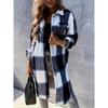 Stylish Plaid Print Womens Long Jacket - Relaxed Casual Button Front with Flap Pockets - Durable Outerwear for Everyday Fashion
