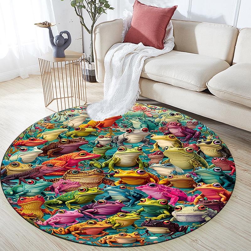 Frogs Round Area Rug,Carpet Rug for Living Room Bedroom Sofa Playroom Decor,Non-slip Floor Mat