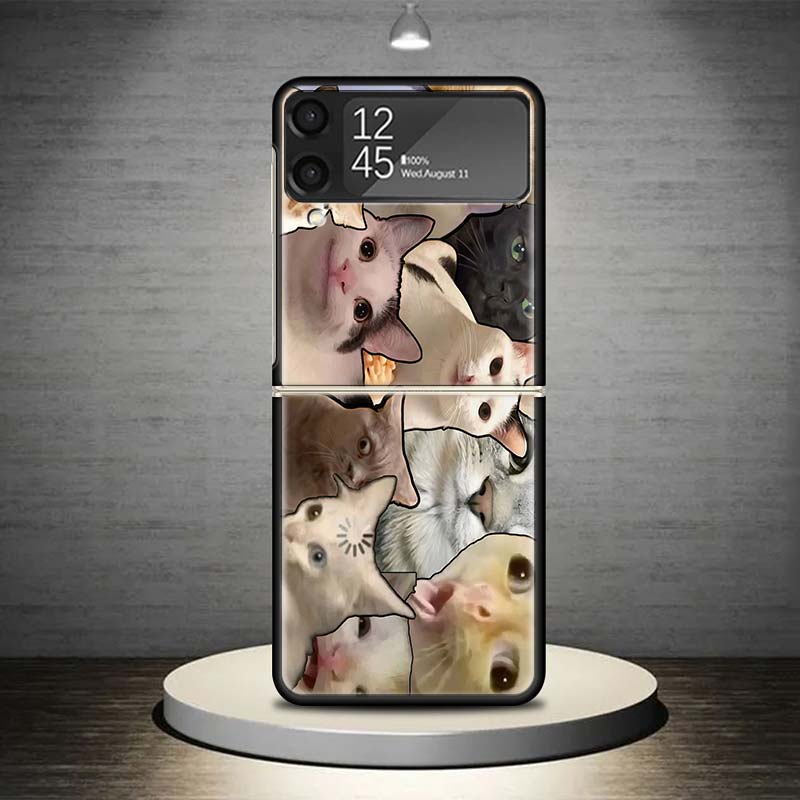 Чехол для телефона с мемами "Плачущий кот" для Samsung Galaxy Z Flip 7 6 5 4 3 5G Ударопрочный чехол Z Flip7 Flip6 ZFlip5 Flip3 Flip4 Роскошный чехол