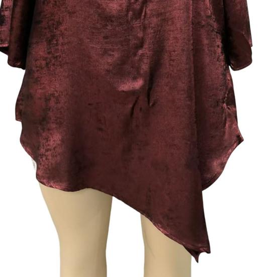 Women Tops Round Neck Ninth Length Sleeve Mid-length Blouse Sparkling Irregular Hem Loose Fit Tee Shirt Daily Wear