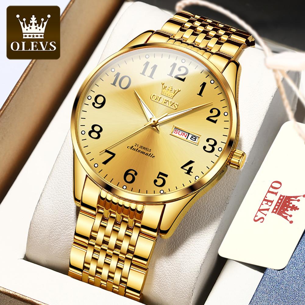 OLEVS 6666 Luxury Gold Men's Automatic Watches Luminous Dual Calendar Waterproof Original Classic Mechanical Man Wristwatch