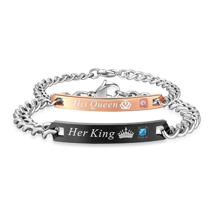 2pcs/Set Couple Bracelets Gift For Lover For Women Men Jewelry Matching Fashion Lovers His Queen Her King
