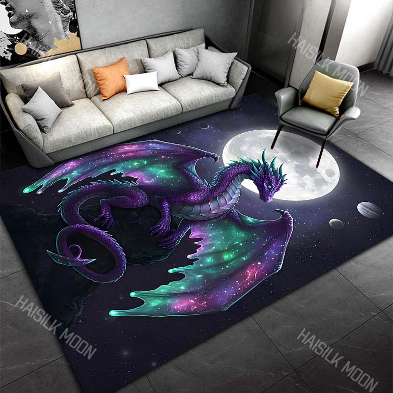 Purple cosmic dragon with moon Print Carpet Rug for Living Room Bedroom Sofa Doormat Home Decor Non-slip Floor Mat