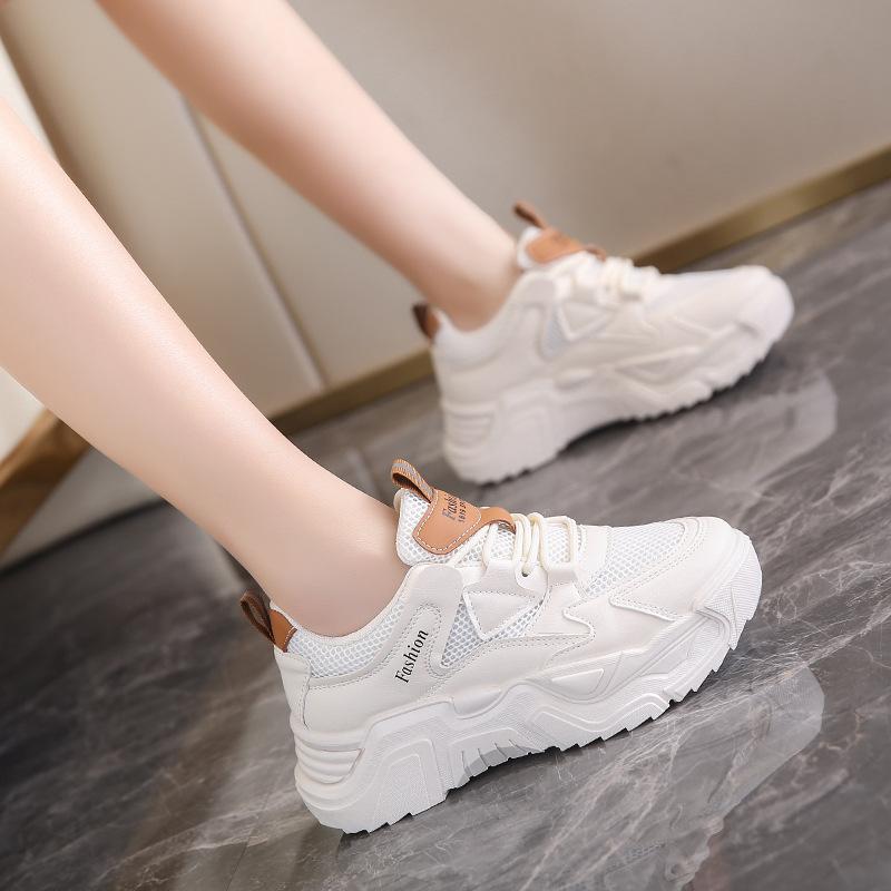 Mesh Casual Shoes Spring Style Fashionable Color Blocked Thick Soled Student Sports Shoes