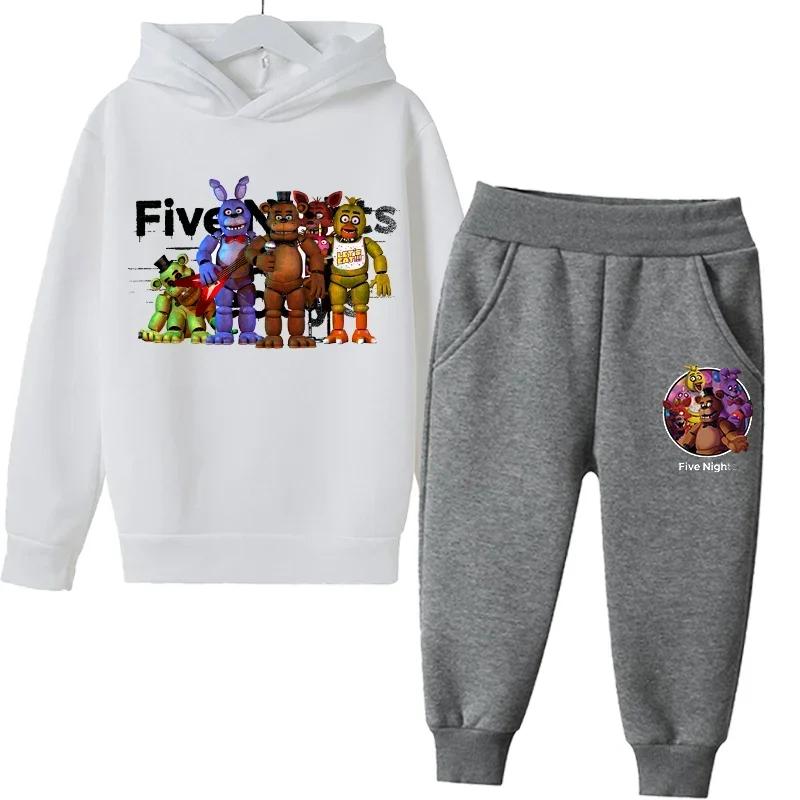 FNAF Пять Ночей с Фредди Комплект Толстовок Флис Детские Штаны Мальчишеская Куртка Одежда для Девочек Весна Осень Худи Подарок на День Рождения