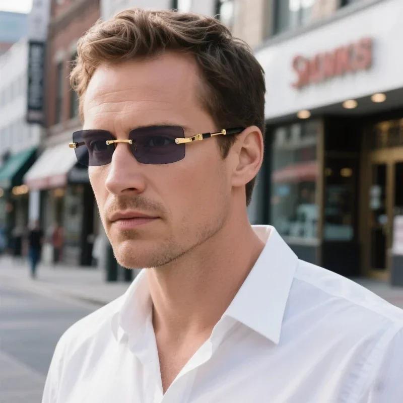 Fashion Rimless Sunglasses for Men Women UV Protection Multi Color Glasses Outdoor Driving Travel Accessories