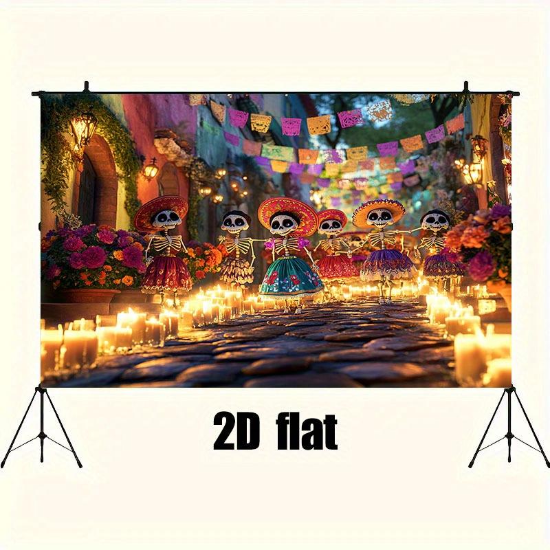 1 piece of Day of the Dead polyester background fabric - Mexican Day of the Dead Skeleton Dancer festival decoration
