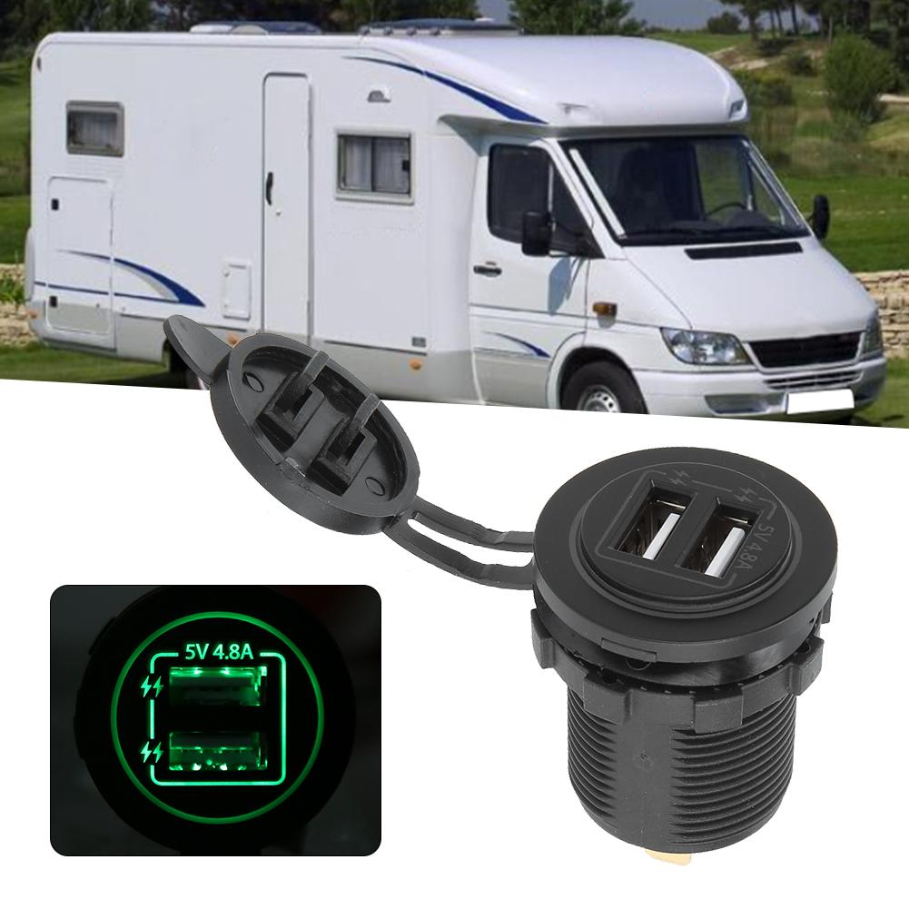 Двойной USB-порт, розетка для зарядки, с кабелем 60 см 23,6 дюйма для автомобиля 12 В 24 В, лодки, квадроцикла, зеленый