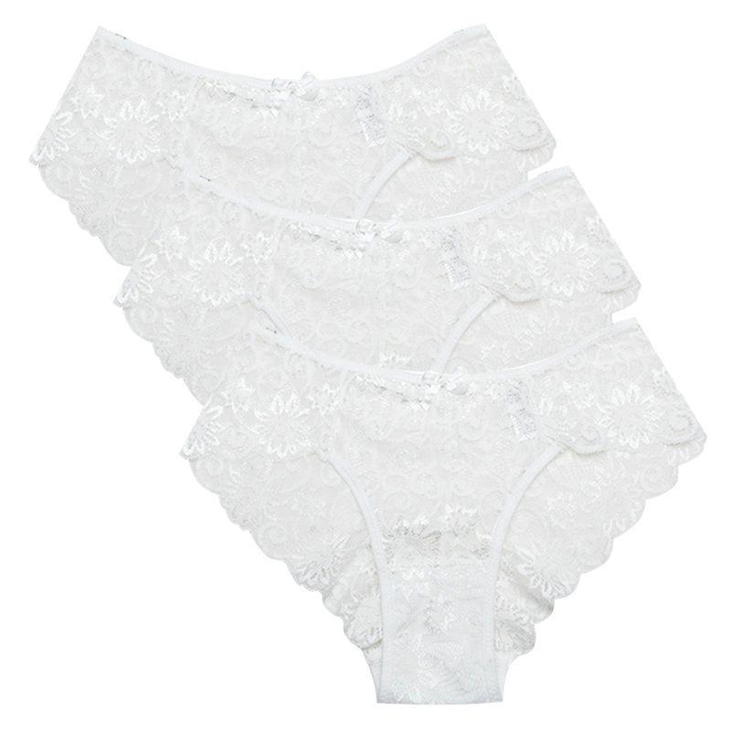 Womem Sexy Lace Panties Floral Hollow Soft Comfort Briefs Lingerie Underwear 3 Pieces