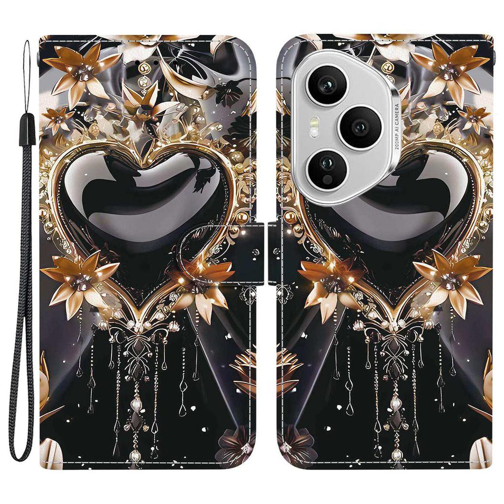 Для Honor 400 Pro 5G (Глобальный) Кожаный чехол-кошелек с принтом, подставка, чехол для телефона с ремешком