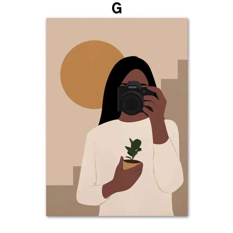 Элегантная абстрактная африканская девушка настенное искусство с солнцем кофе HD холст печать постер для гостиной спальни декор