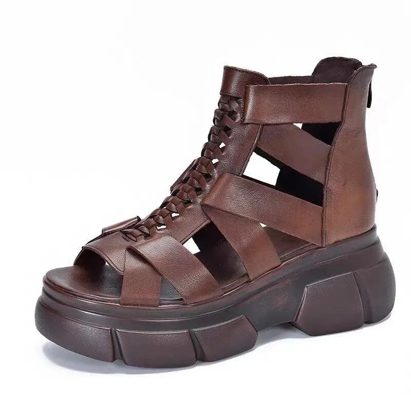 Мода 2024 Лето Черные Женские Сандалии Из Искусственной Кожи Крутые Ботильоны Туфли На Платформе Клинья Sandalias De Mujer Модные Уличные Сандалии