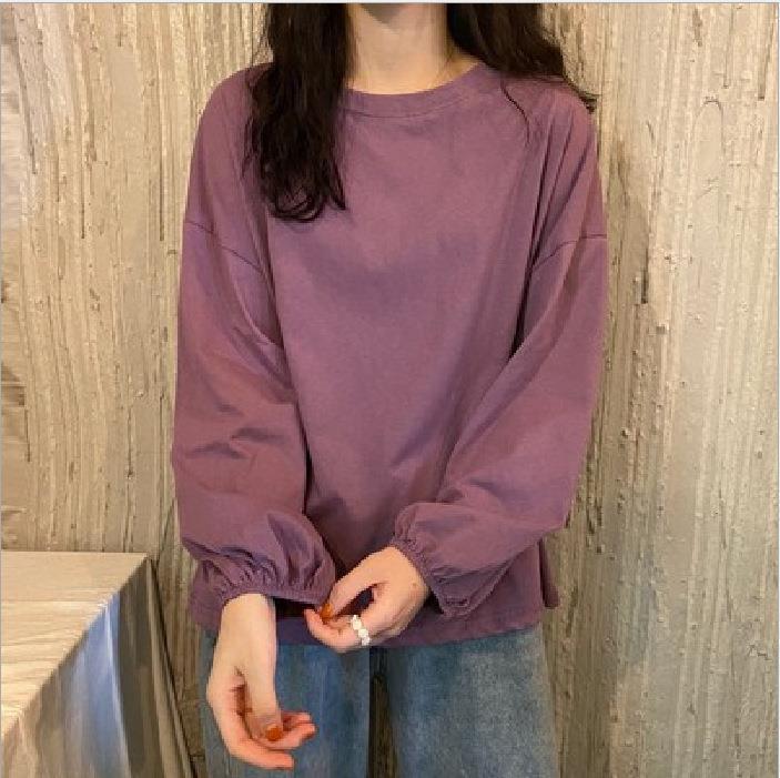 2025 Весна Женская однотонная свободная футболка с рукавами-фонариками