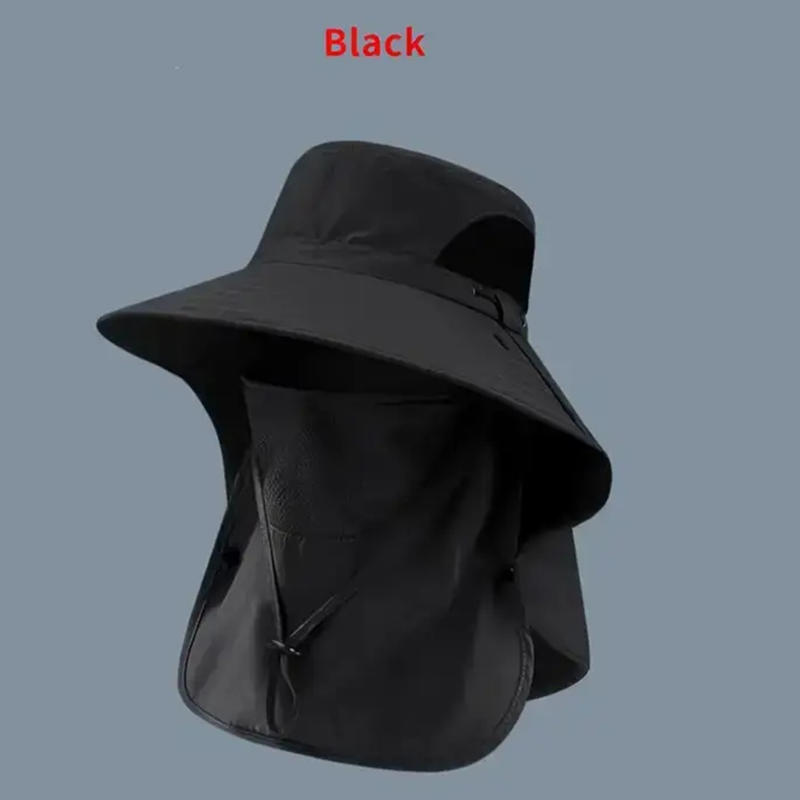 Outdoor Fisherman Hat Wide Brim Bucket Hat with Neck Cover Men Summer Breathable Mesh Sun Protection Visor Anti UV Cap Unisex