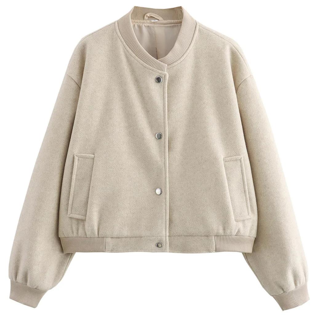 Женская модная однотонная куртка с длинными рукавами и карманами на молнии в стиле кэжуал